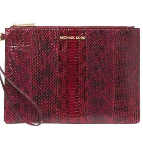 NWT ✅ Michael Kors Mulberry Snakeskin Set: Clutch Wristlet + Matching Wallet NWT - Picture 2 of 16